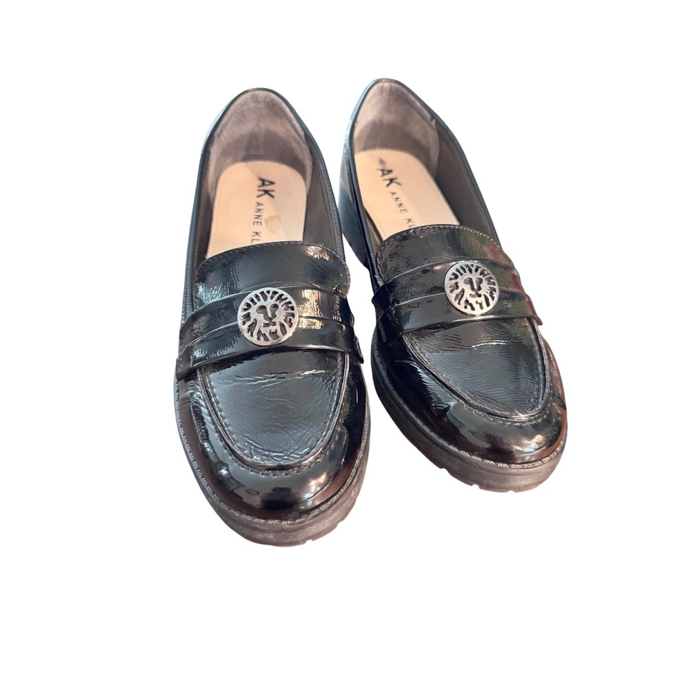 Anne Klein Black Patent Leather Loafers Shoes Women's Size 7.5M AKBLOOMIE